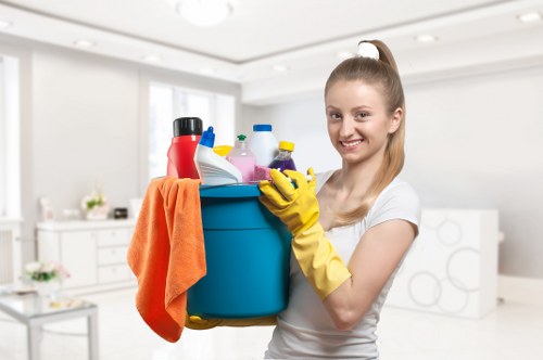 Carpet cleaning technician checking the service area and access before work begins